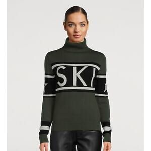 Olive Green and Black Pull Over Turtleneck with Button Accents SKI XXL